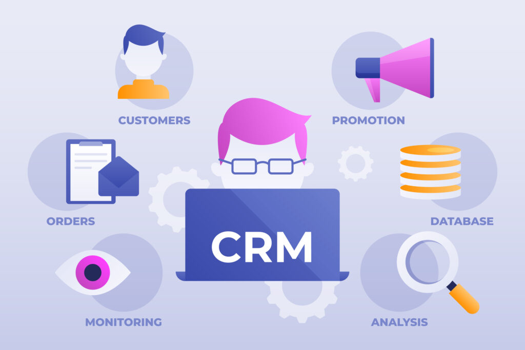 An image depicting various verticals of CRM Marketing like - customers, marketing, transactions, database, activity, monitoring and analysis An image depicting various verticals of CRM Marketing like - customers, marketing, transactions, database, activity, monitoring and analysis